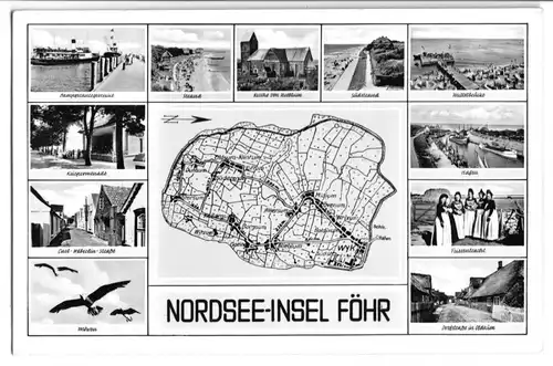 AK, Nordseeinsel Föhr, elf Ansichten und Inselkarte, um 1955