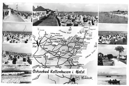 AK, Ostseebad Kellenhusen, sieben Abb., Landkarte, um 1958