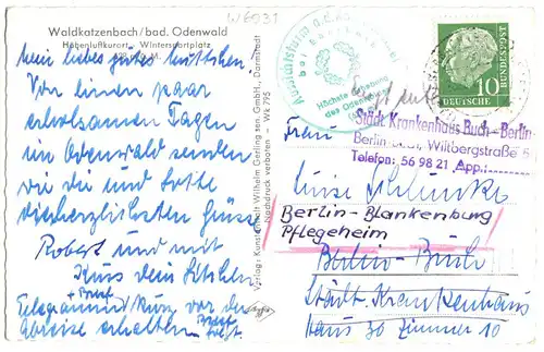 AK, Waldkatzenbach bad. Odw., Gesamtansicht, 1959, Nebenstempel