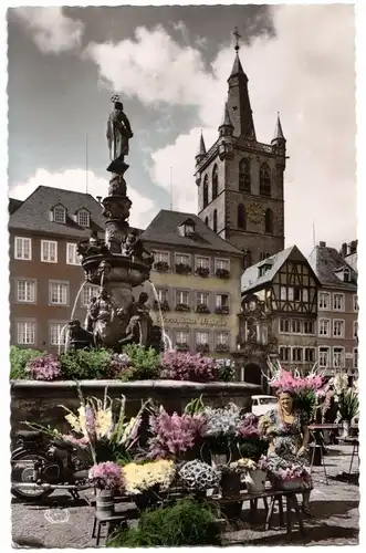 AK, Trier, Petrusbrunnen mit St. Gangolph, 1961