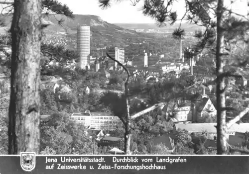 AK, Jena, Durchblick vom Landgrafen auf die Zeisswerke, 1971