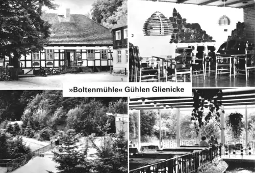 AK, Gühlen-Glienicke Kr. Neuruppin, Gaststätte "Boltenmühle", vier Abb., 1984