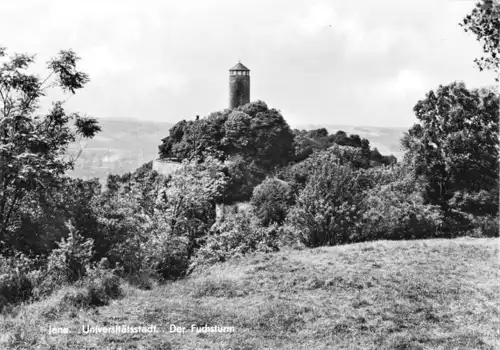 AK, Jena, Blick zum Fuchsturm von der Bergseite, 1964