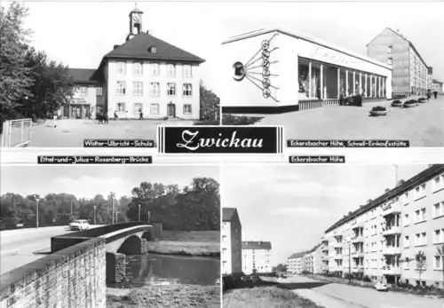 AK, Zwickau, vier Abb., u.a. Kaufhalle, 1975