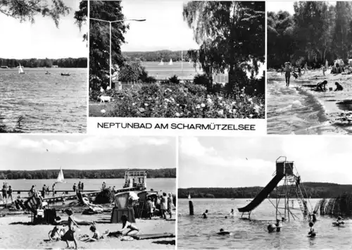 AK, Bad Saarow - Pieskow, Neptunbad am Scharmützelsee, fünf Abb., 1982