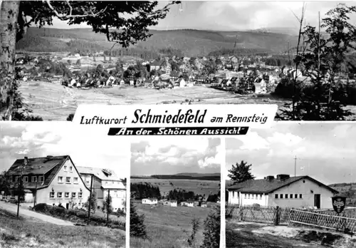 AK, Schmiedefeld am Rennsteig, vier Abb., An der Schönen Aussicht, 1980