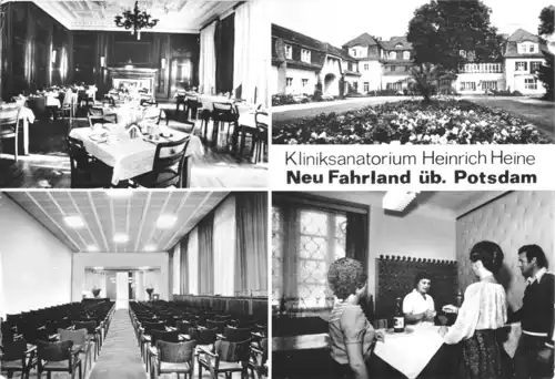 AK, Neufahrland bei Potsdam, Kliniksanatorium "Heinrich Heine", vier Abb., 1982
