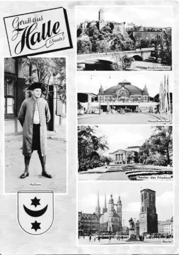 AK, Halle Saale, fünf Abb., gestaltet, 1964