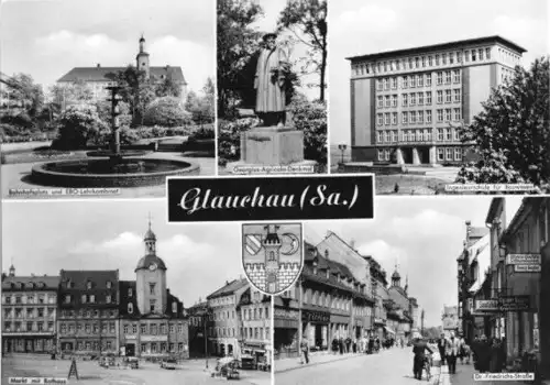 AK, Glauchau Sachs., fünf Abb., Wappen, 1961