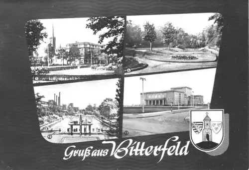 AK, Bitterfeld, vier Abb., gestaltet, u.a. Kulturpalast, 1966