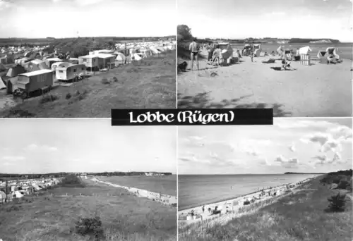 AK, Lobbe Rügen, vier Abb., Zeltplatz und Strand, 1976