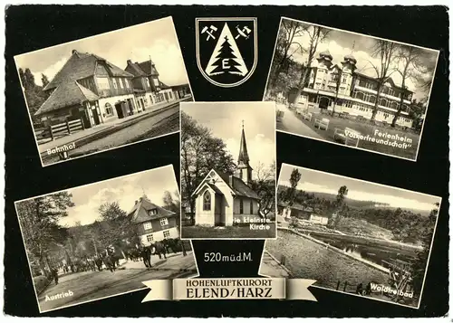 AK, Elend Harz, fünf Abb., gestaltet, u.a. Bahnhof 1963