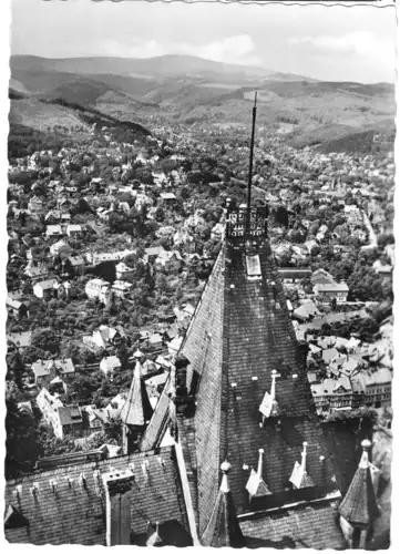 AK, Wernigerode Harz, Blick vom Schloß über die Stadt zum Brocken, 1959