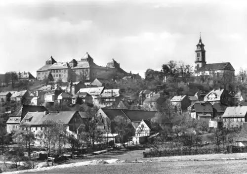 AK, Augustusburg Erzgeb., Teilansicht mit Schloß und Kirche, 1969