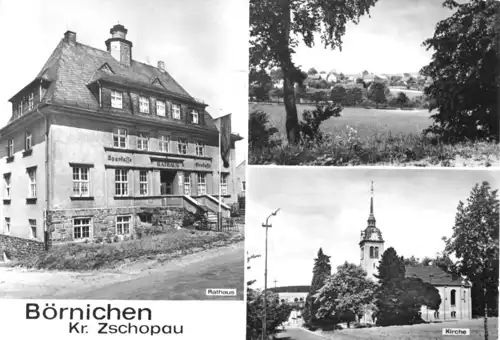 AK, Börnichen Kr. Zschopau, drei Abb., u.a. Rathaus und Kirche, 1984