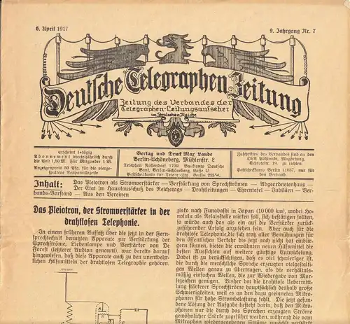 2 Exemplare "Deutsche Telegraphen-Zeitung", 6. und 20. April 1917