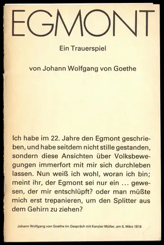 Theaterprogramm, Deutsches Theater Berlin, J. W. von Goethe, Egmont, 1986