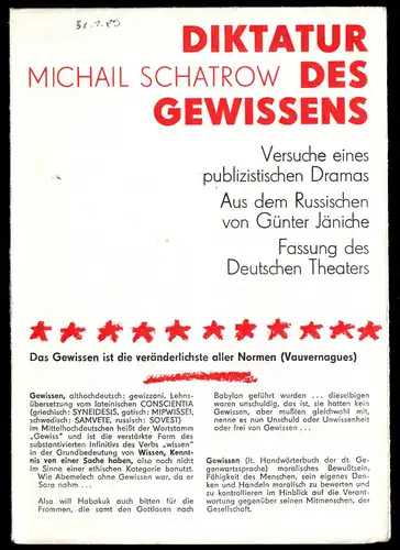 Theaterprogramm, Deutsches Theater Berlin, Schatrow, Diktatur des Gewissens 1980