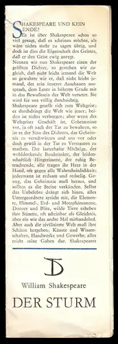 Theaterprogramm, Deutsches Theater Berlin, William Shakespeare, Der Sturm, 1972