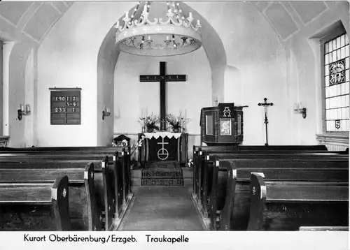 Foto im AK-Format, Kurort Oberbärenburg Erzgeb., Traukapelle, innen, um 1980