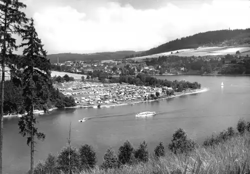 AK, Saalburg Saale, Blick über den Stausee zum Campingplatz, 1973