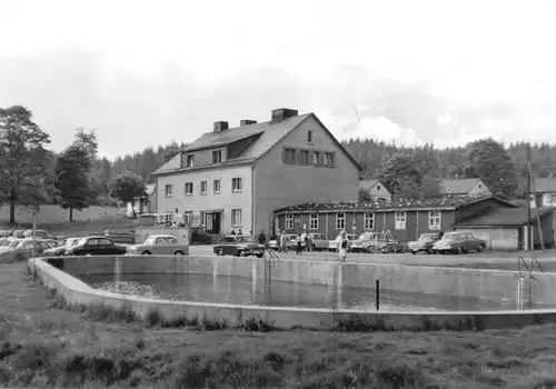 AK, Bad Liebenstein, Waldgaststätte "Krätzerrasen" und Wasserbassin, 1971