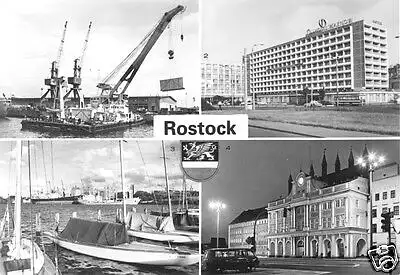 AK, Rostock, vier Abb., u.a. Überseehafen, 1984