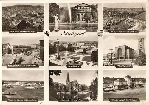 AK, Stuttgart, neun innerstädtische Motive, 1958