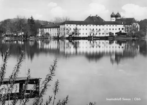 AK, Seeon Obb., Blick zum Inselschloß, um 1962