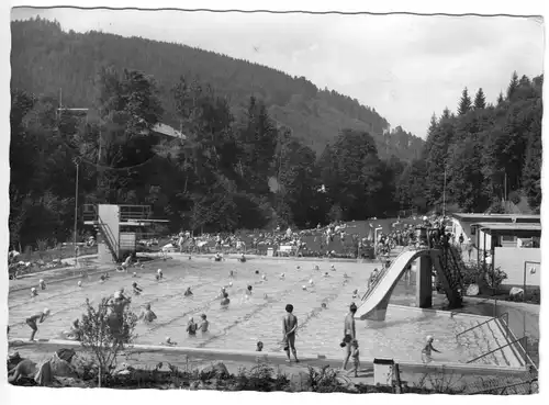 AK, Lenzkirch Schwarzwald, Neues beheiztes Schwimmbad, belebt, um 1969
