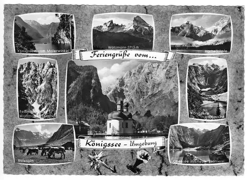 AK, Königssee, Feriengrüße vom Königssee - Umgebung, acht Abb., um 1965