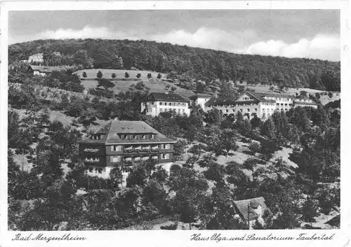 AK, Bad Mergentheim, Haus Olga und Sanatorium Taubertal, um 1955