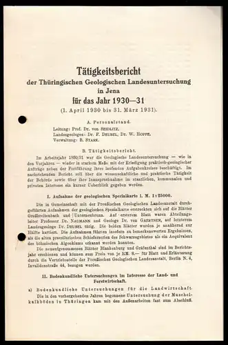 Tätigkeitsbericht der Thüringischen Geologischen Landesuntersuchen Jena 1930/31