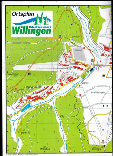 Stadtplan, Ortsplan Willingen, Hochsauerland, um 2000