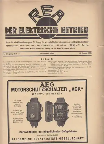 Zeitschrift: REA - Der elektrische Betrieb Nr. 14/24 vom 15.8.1926