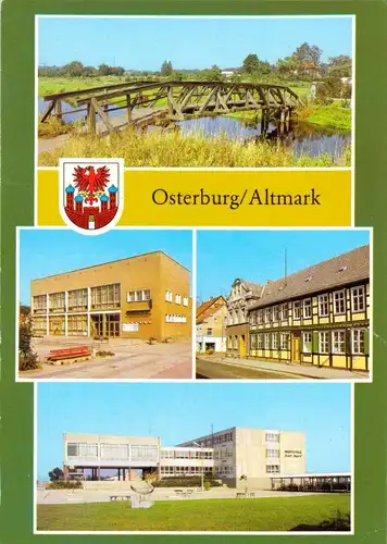 AK, Osterburg Altmark, vier Abb mit Wappen, 1983