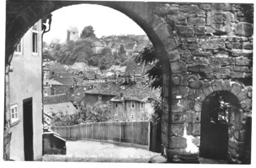 AK, Stadtroda Thür., Teilansicht d. das Rote Tor, 1958