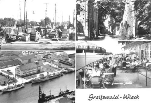 AK, Greifswald - Wieck, vier Abb., u.a. Gaststätte "Utkiek", 1983