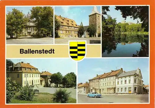 AK, Ballenstedt Kr. Quedlinburg, fünf Abb., Wappen, 1986