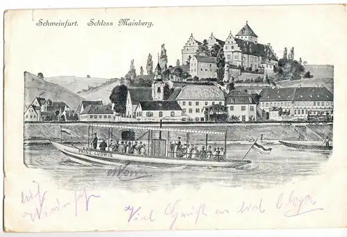 AK, Schweinfurt, Blick zum Schloß Mainberg, Fahrgastschiff Prinz Ludwig, 1914