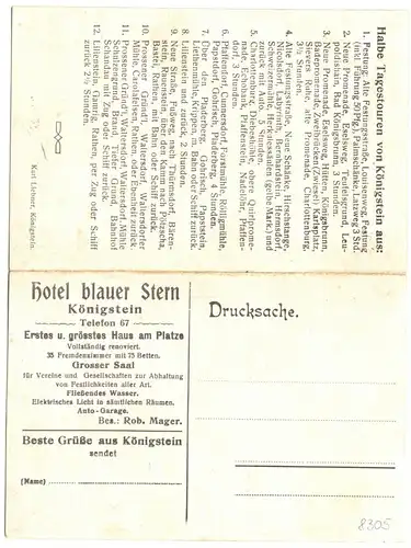 AK, Königstein a. Elbe, Hotel Blauer Stern, Doppelkarte, um 1914