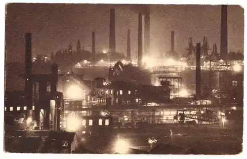 AK, Völklingen, Eisen-Werke bei Nacht, um 1930