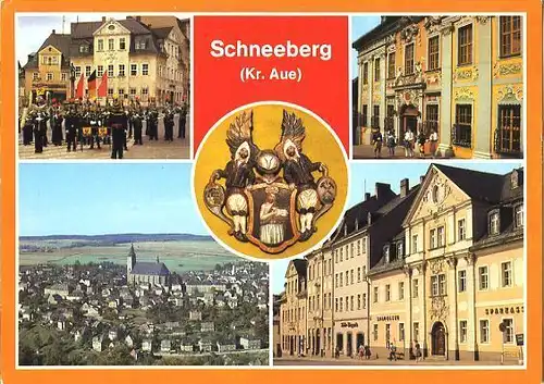 AK, Schneeberg Kr. Aue, 5 Abb., u.a. Musikkorps, 1987