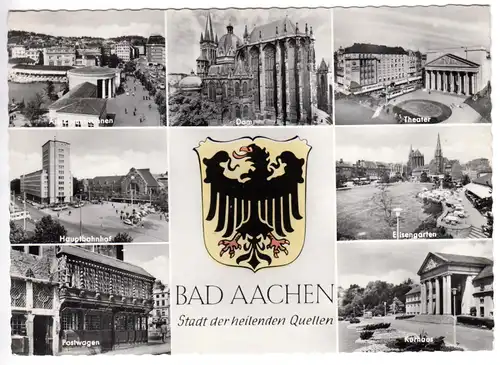 AK, Bad Aachen, sieben Abb. und col. Wappen, 1963