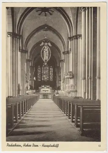 AK, Paderborn, Hoher Dom, Hauptschiff, um 1956