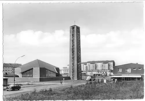 AK, Leverkusen - Alkenrath, Blick zur neuerbauten Kirche, um 1962