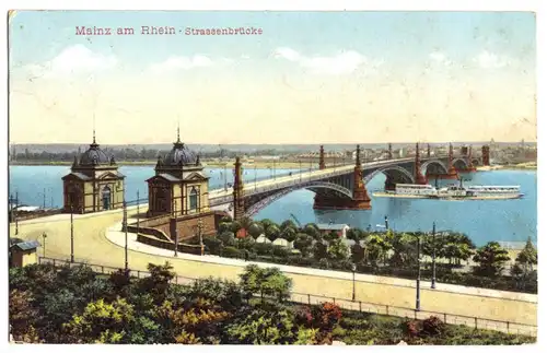 AK, Mainz, Straßenbrücke über den Rhein, 1908
