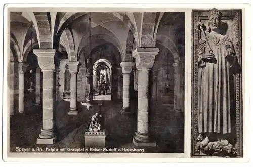 AK, Speyer, Krypta mit Grabplatte Kaiser R.v. Habsburg, um 1935
