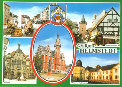 AK, Helmstedt, fünf Abb. und Wappen, um 1989