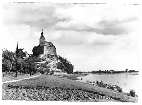 AK, Hirschstein bei Riesa Elbe, Blick zum Schloß, 1962